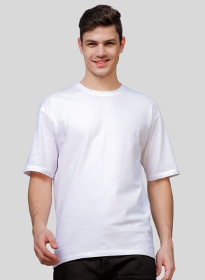 ADRO Solid Men Round Neck White T-Shirt