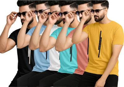 P collection Printed Men Round Neck Black, Light Blue, White, Light Green, Pink, Yellow T-Shirt