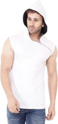 tfurnish Solid Men Hooded Neck White T-Shirt