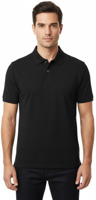 Philia Fab Solid Men Polo Neck Black T-Shirt