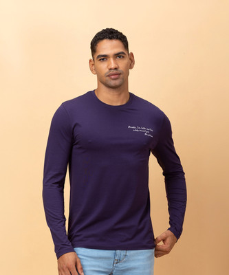 BEING HUMAN Solid Men Crew Neck Dark Blue T-Shirt