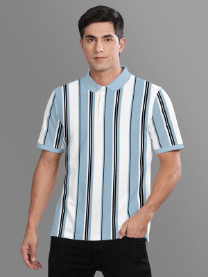 Bullmer Striped Men Polo Neck Blue T-Shirt