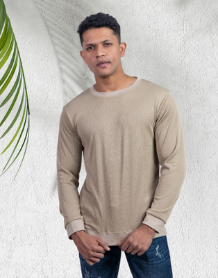 Lynx Solid Men Round Neck Beige T-Shirt