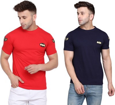 BEYOU FASHION Solid Men Round Neck Dark Blue, Red T-Shirt