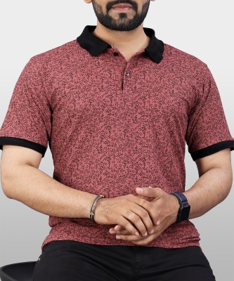 VeBNoR Printed Men Polo Neck Pink T-Shirt