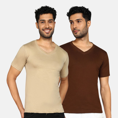 Fleximaa Solid Men V Neck Multicolor T-Shirt