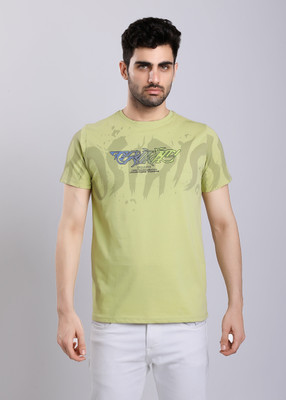 HIGHTRIBE Printed Men Round Neck Light Blue T-Shirt