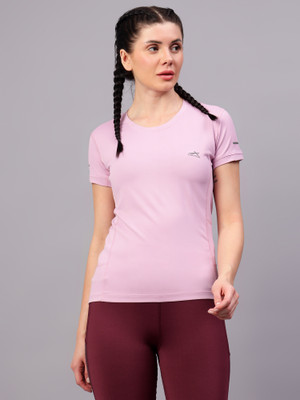 VECTOR X Solid Women Round Neck Purple T-Shirt