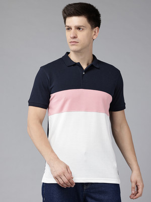 Perfkt-U Colorblock Men Polo Neck Pink T-Shirt