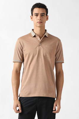 VAN HEUSEN Solid Men Polo Neck Brown T-Shirt