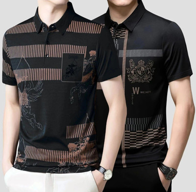 Belive in Yourself Printed Men Polo Neck Black T-Shirt