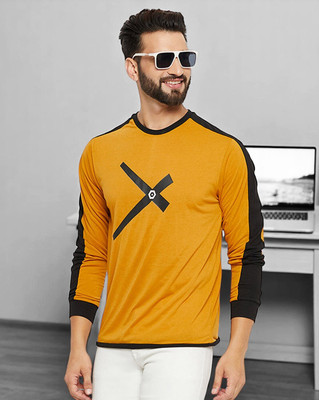 Autna Colorblock Men Round Neck Yellow T-Shirt