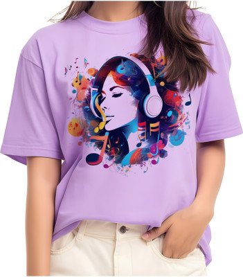 AadhavTrends Graphic Print Women Round Neck Purple T-Shirt