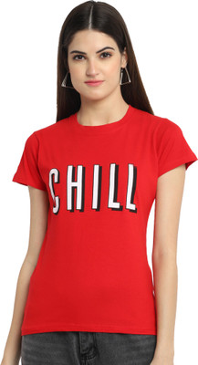 Fabflee Typography Women Round Neck Red T-Shirt