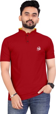 rggarment Solid Men Mandarin Collar Red T-Shirt