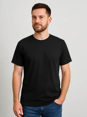 Aithik Fashion Solid Men Round Neck Black T-Shirt