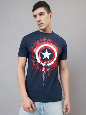 Free Authority Printed Men Round Neck Navy Blue T-Shirt