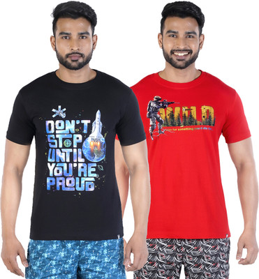 COLORS by Rupa Frontline Graphic Print Men Round Neck Black, Red T-Shirt