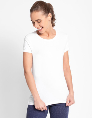 JOCKEY Solid Women Round Neck White T-Shirt