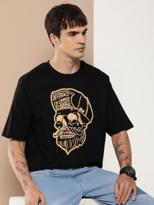 DIFFERENCE OF OPINION Embroidered Men Round Neck Black T-Shirt