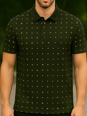 SINDHIGARMENT Printed Men Polo Neck Dark Green T-Shirt