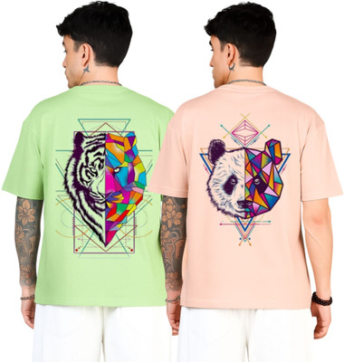 Parona Printed Men Round Neck Green, Pink T-Shirt