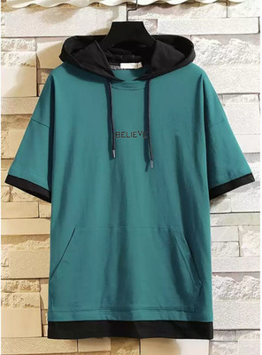 Bell Paper Printed Men Hooded Neck Green T-Shirt