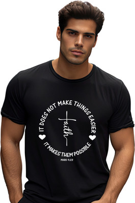 Witty Curls Printed Men Round Neck Black T-Shirt