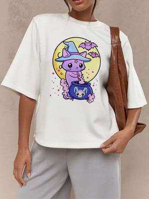 CZC Graphic Print Women Round Neck White T-Shirt