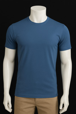 HKNTrders Solid Couple Round Neck Dark Blue T-Shirt