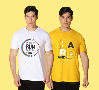 WOOSTRO Printed Men Round Neck Multicolor T-Shirt
