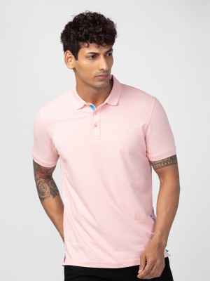 Spykar Solid Men Polo Neck Pink T-Shirt