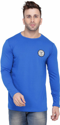 GEUM Solid Men Round Neck Blue T-Shirt