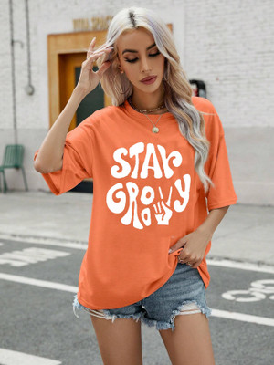 ZENTIK Printed, Typography Women Round Neck Multicolor T-Shirt