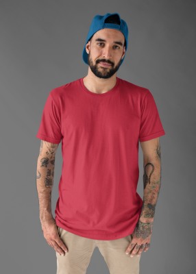 Addolfy Solid Men Round Neck Red T-Shirt