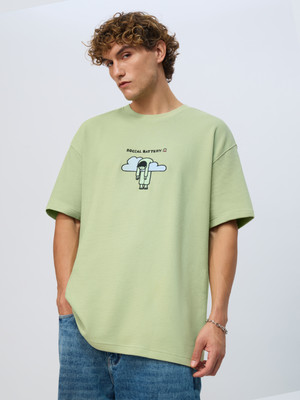 The Souled Store Graphic Print Men Round Neck Green T-Shirt