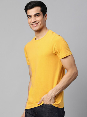 OrrganicChics Solid Men V Neck Yellow T-Shirt