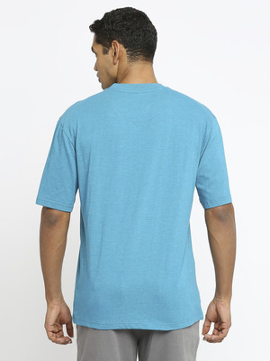 BASICS Solid Men Crew Neck Blue T-Shirt