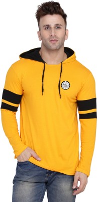 BEYOU FASHION Self Design Men Hooded Neck Yellow, Black T-Shirt