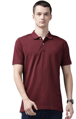 OrrganicChics Solid Men Polo Neck Maroon T-Shirt
