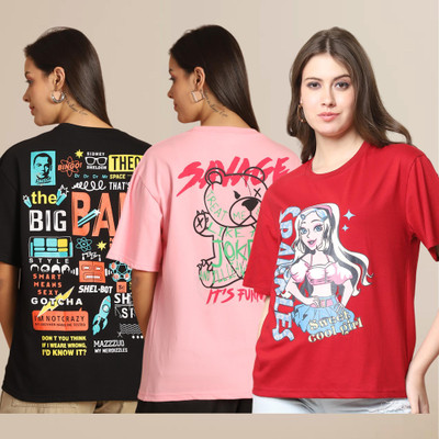 Mast & Harbour Solid Women Round Neck Multicolor T-Shirt