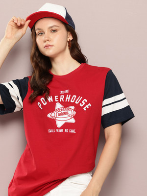 DILLINGER Printed Women Round Neck Red T-Shirt