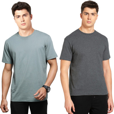 JOCKEY Solid Men Round Neck Green, Grey T-Shirt