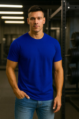 Vivaan Fab Solid Men Round Neck Blue T-Shirt