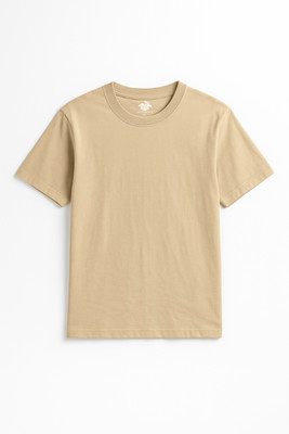 Falconmoose Solid Men Crew Neck Beige T-Shirt