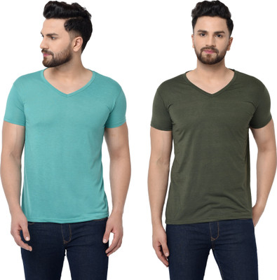 Tresna Trending Solid Men V Neck Green, Light Green T-Shirt