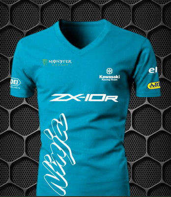 KNM Graphic Print Men V Neck Blue T-Shirt