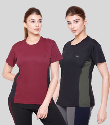 White Moon Colorblock Women Round Neck Multicolor T-Shirt