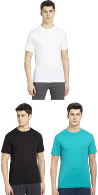 JOCKEY Solid Men Round Neck Black, White, Light Green T-Shirt