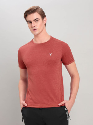 TECHNOSPORT Solid Men Round Neck Orange T-Shirt